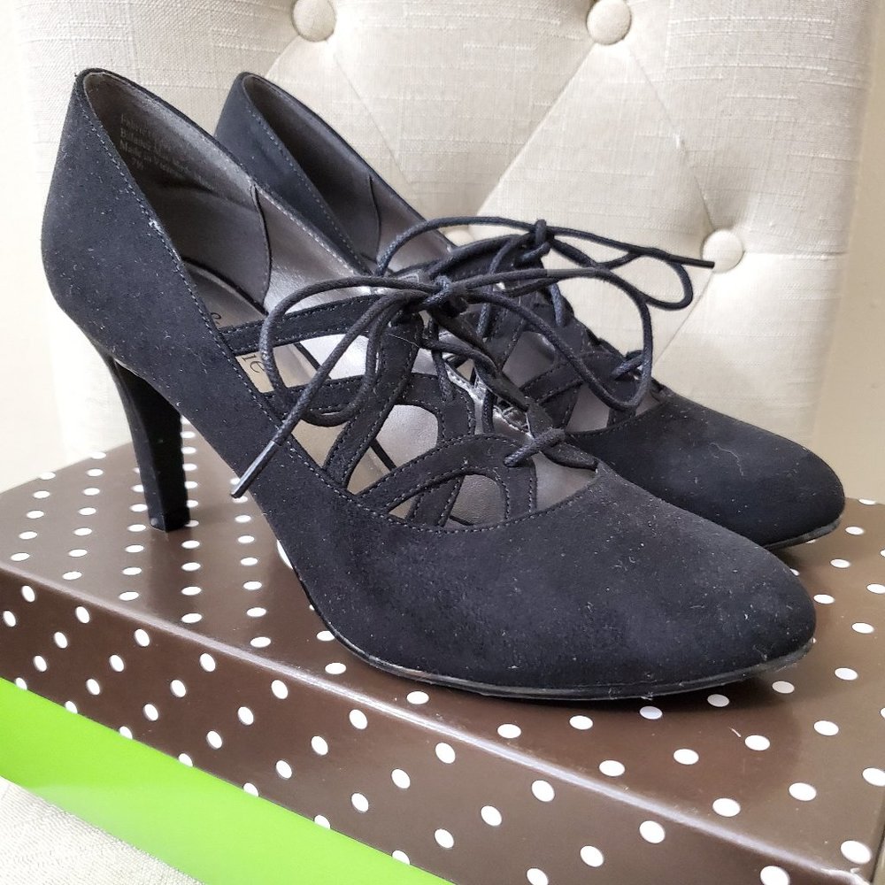 Kelly & Katie black suede lace-up heels